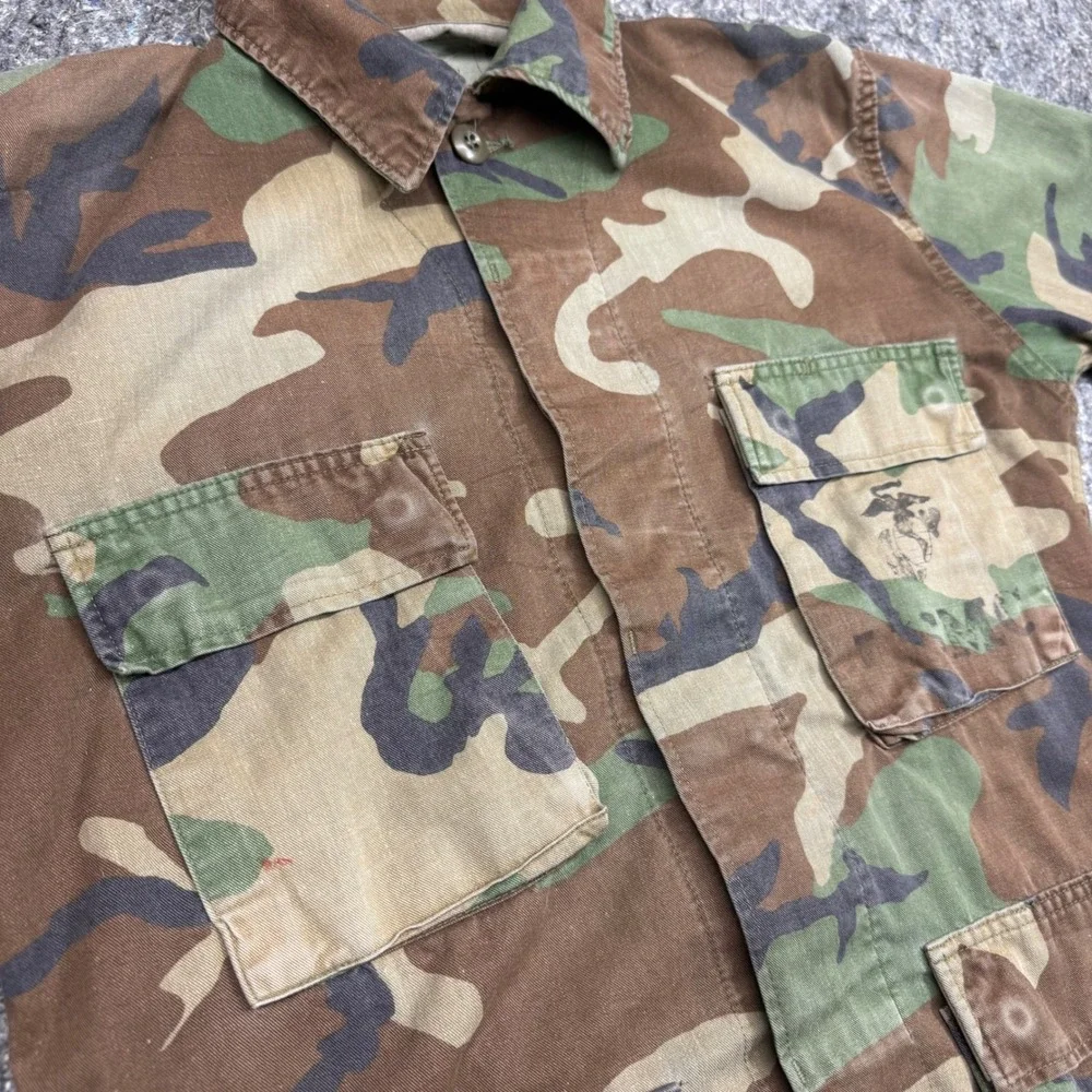 USMC Woodland Camo Combat Jacket Military Utility Shirt Eagle Globe Anchor XS